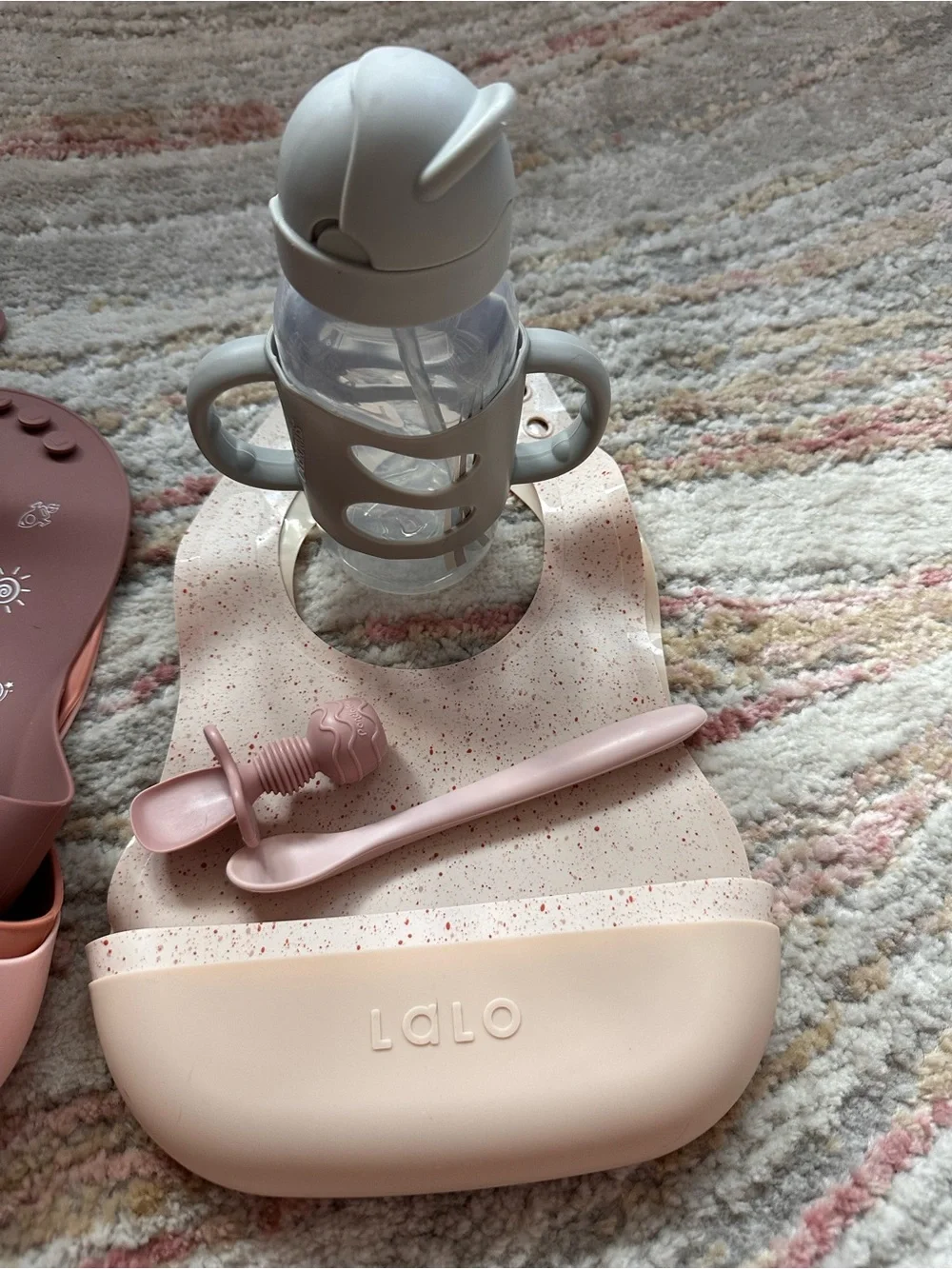 Baby Brezza bundle with Bibs, spoon, plates and Dr. Brown Cup
